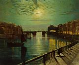 John Atkinson Grimshaw Whitby Harbor by Moonlight painting